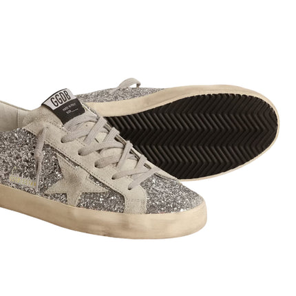 Golden Goose Women's Super Star in Silver Glitter with Ice Gray Suede Star