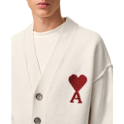 AMI Alexandre Mattiussi Unisex Ami de Coeur Wool Cardigan Off White/Red