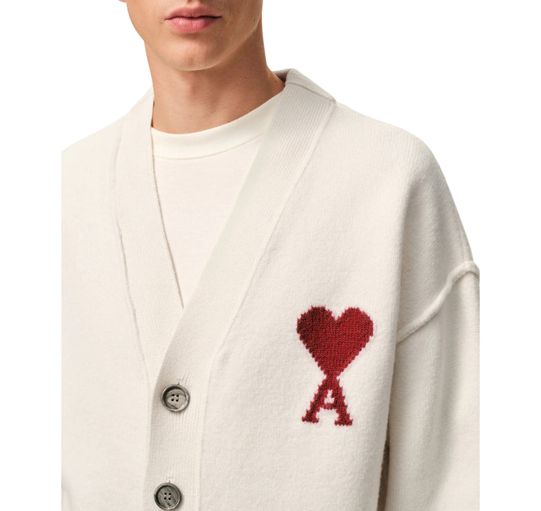 AMI Alexandre Mattiussi Unisex Ami de Coeur Wool Cardigan Off White/Red