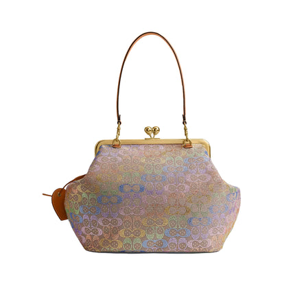 Coach Women's Large Kisslock Frame Bag In Crystal Signature Jacquard Brass/Rainbow Multi