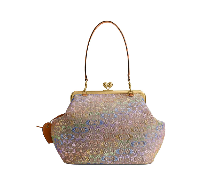 Coach Women's Large Kisslock Frame Bag In Crystal Signature Jacquard Brass/Rainbow Multi