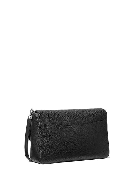 Michael Kors Women's Kacey Large Pebbled Leather Convertible Crossbody Bag Black/Silver