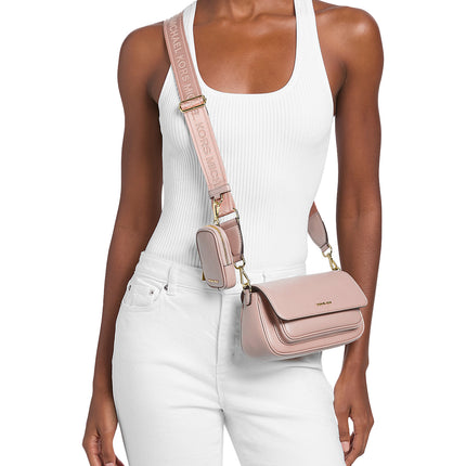 Michael Kors Women's Jet Set Travel Small Pebbled Leather Crossbody Bag With Pouch Powder Blush/Gold