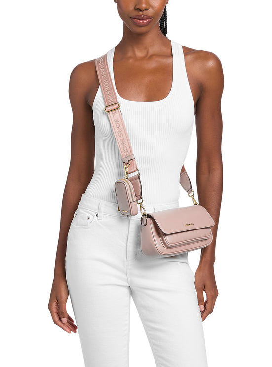 Michael Kors Women's Jet Set Travel Small Pebbled Leather Crossbody Bag With Pouch Powder Blush/Gold