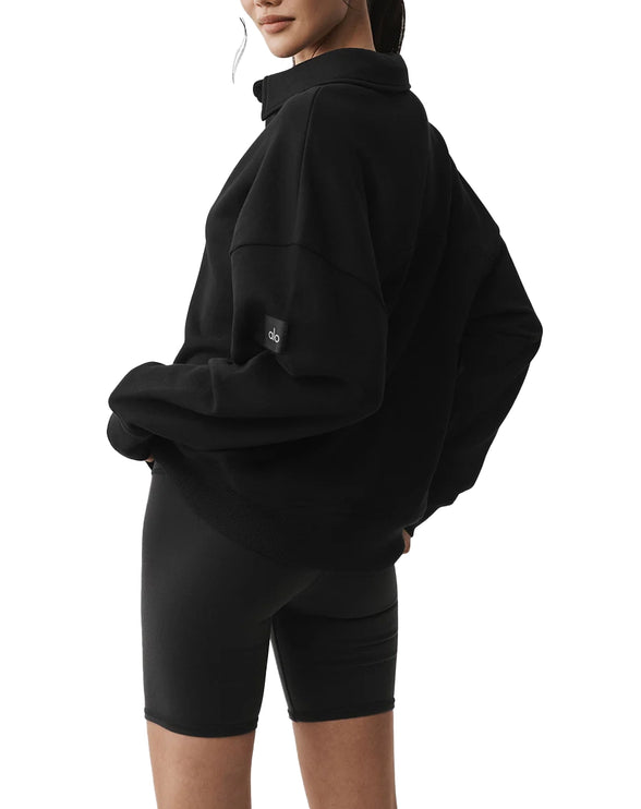 alo Women's Take It Easy Long Sleeve Henley Pullover Black