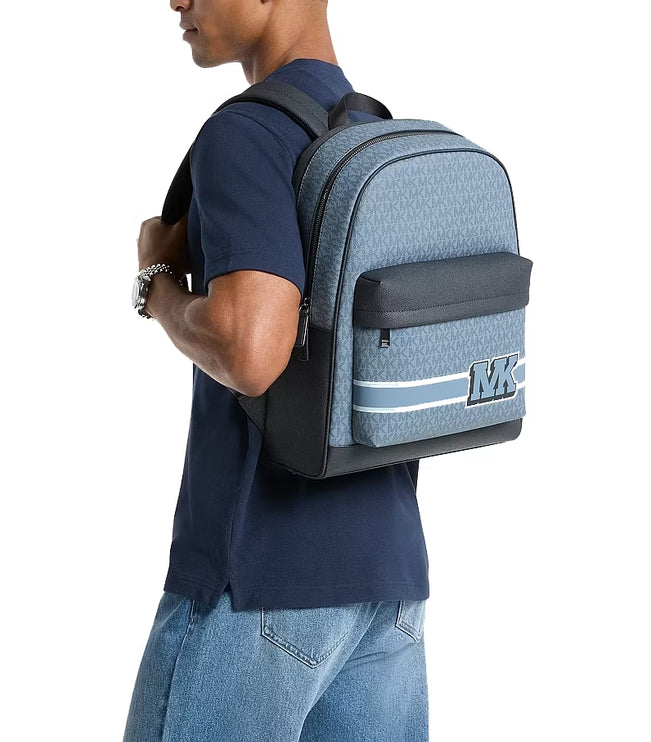 Michael Kors Unisex Pacey Embellished Striped Signature Logo Backpack Denim
