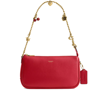 Coach Women's Plaza Bag With Charm Chain Strap Brass/Scarlet