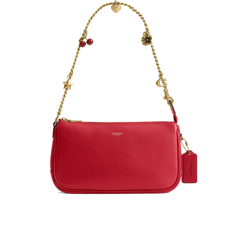 Coach Women's Plaza Bag With Charm Chain Strap Brass/Scarlet