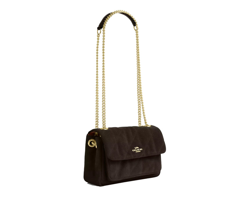 Coach Women's Elodie Crossbody Bag 18 With Quilting Suede/Gold/Ebony