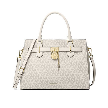 Michael Kors Women's Hamilton Medium Logo Satchel Bag Light Cream Multi/Gold
