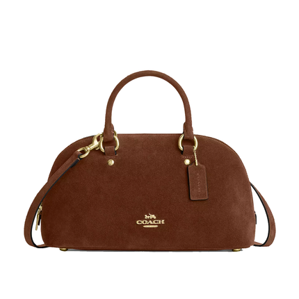 Coach Women's Lara Satchel Bag Suede/Gold/Warm Brown