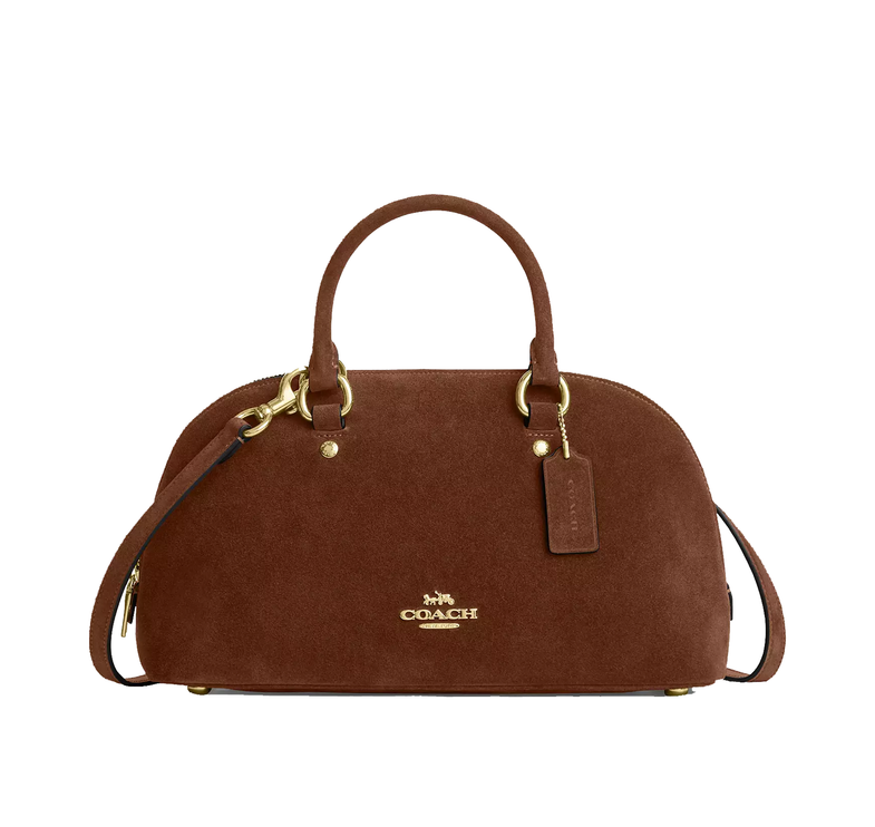 Coach Women's Lara Satchel Bag Suede/Gold/Warm Brown