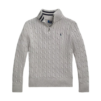Polo Ralph Lauren Boy's Cable-Knit Cotton Quarter-Zip Sweater Andover Heather