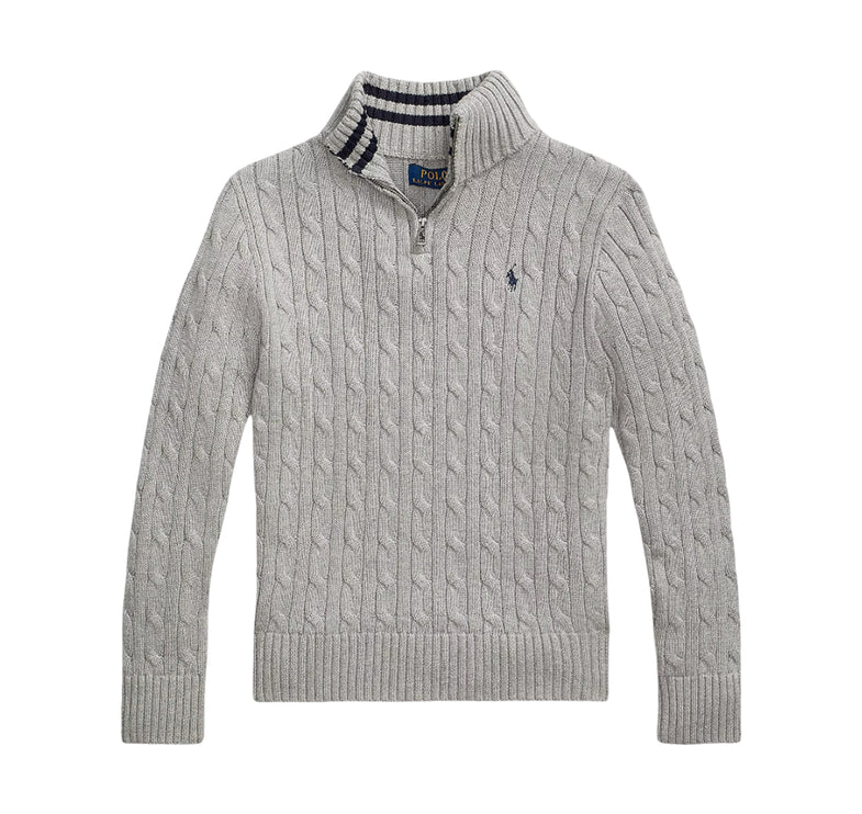 Polo Ralph Lauren Boy's Cable-Knit Cotton Quarter-Zip Sweater Andover Heather