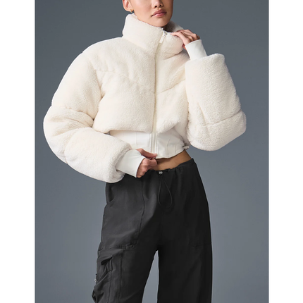 alo Women's Sherpa Main Act Corset Puffer - Ivory