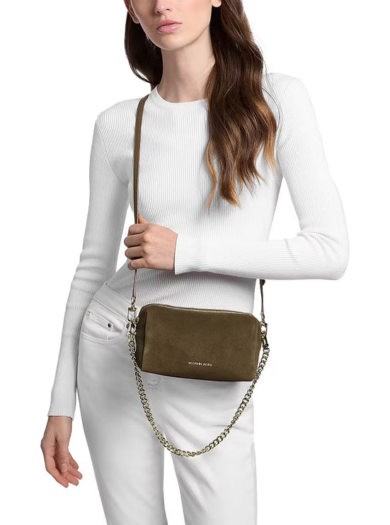 Michael Kors Women's Bryant Small Suede Convertible Crossbody Bag Loden/Gold