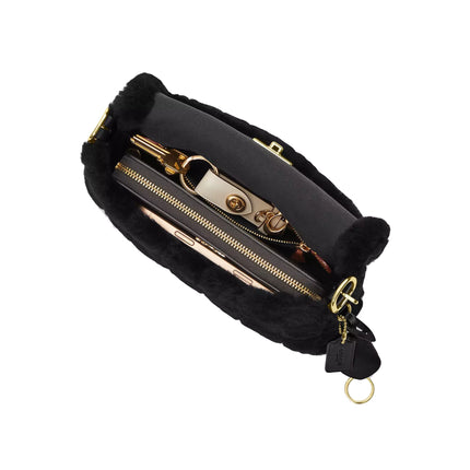 Coach Women's Etta Small Flap Shoulder Bag In Shearling With Quilting Suede/Gold/Black