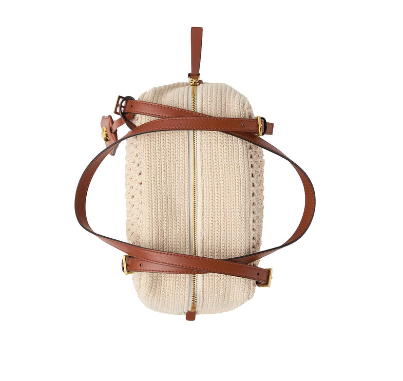 Versace Women's Versace Tag Raffia Bowling Bag Beige