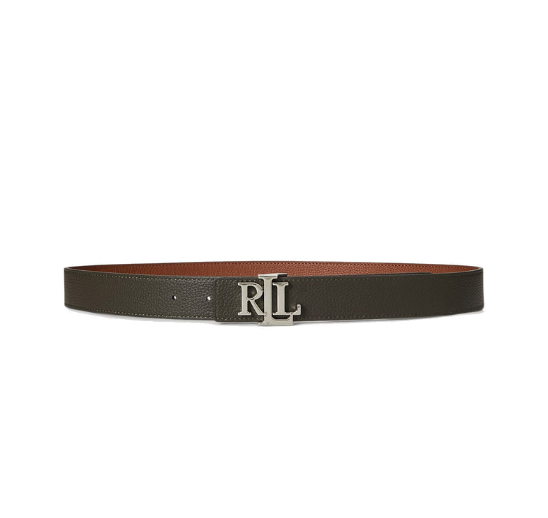 Polo Ralph Lauren Women's Logo Reversible Pebbled Leather Belt Lauren Tan/Dark Olive