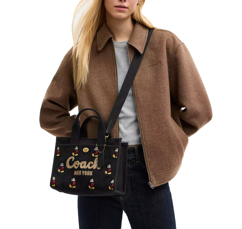 Coach Women's Disney X Coach Cargo Tote Bag 26 With Mickey Mouse In Regenerative Cotton Canvas Brass/Black Multi