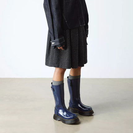 Dr. Martens Women's Buzz Hi Distressed Patent Boots Dark Blue