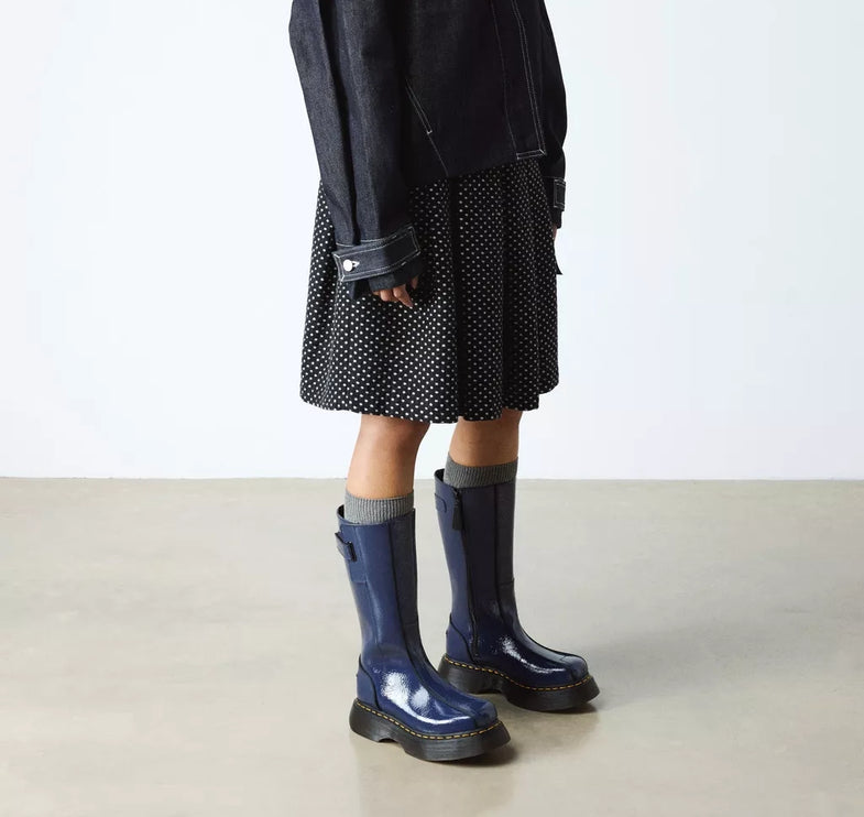 Dr. Martens Women's Buzz Hi Distressed Patent Boots Dark Blue