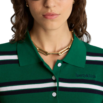 Sporty & Rich Women's Serif Logo Silk Pique Cropped Polo Alpine/White/Navy