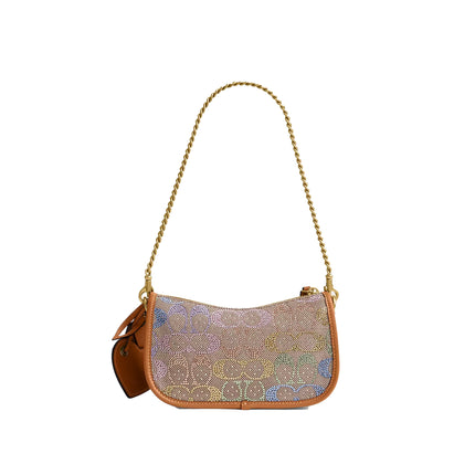 Coach Women's Swinger Bag 20 With Chain In Crystal Signature Jacquard Brass/Rainbow Multi