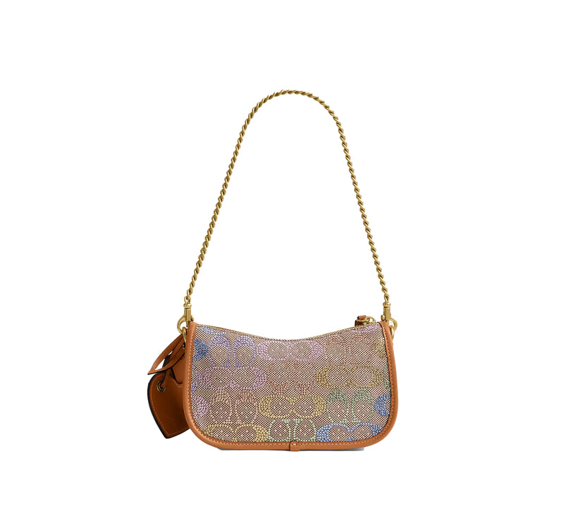Coach Women's Swinger Bag 20 With Chain In Crystal Signature Jacquard Brass/Rainbow Multi