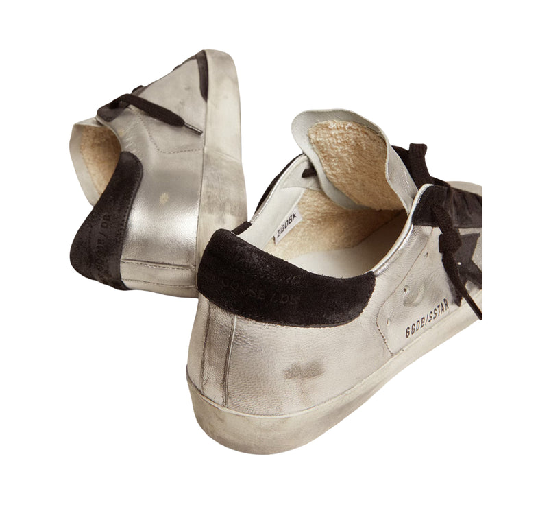 Golden Goose Women's Supe Star in Silver Leather with Contrasting Inserts