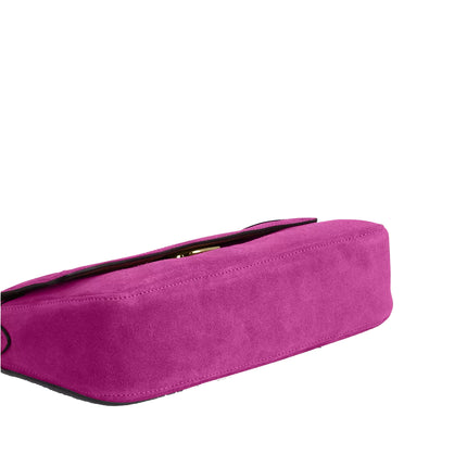 Coach Women's Etta Small Flap Shoulder Bag Suede/Gold/Magenta