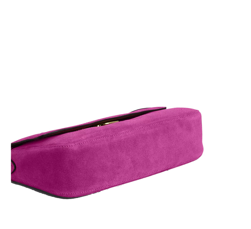 Coach Women's Etta Small Flap Shoulder Bag Suede/Gold/Magenta