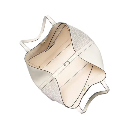 Michael Kors Women's Avalon Medium Smooth and Signature Logo Tote Bag Light Cream Multi