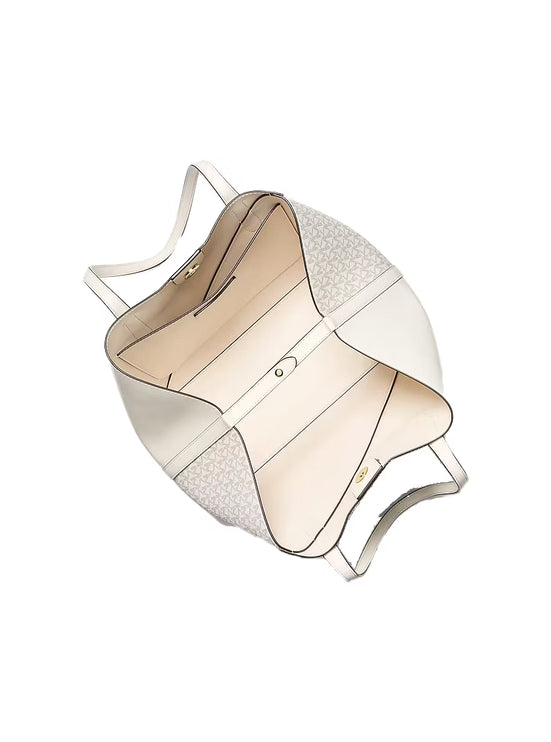 Michael Kors Women's Avalon Medium Smooth and Signature Logo Tote Bag Light Cream Multi