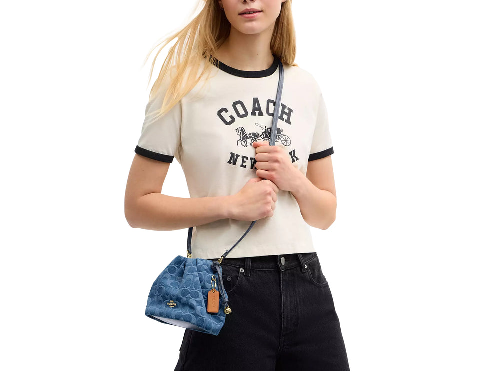 Coach Women's Faye Mini Drawstring Bag In Signature Denim Gold/Indigo
