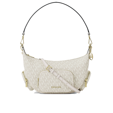 Michael Kors Women's Merritt Medium Signature Logo Convertible Shoulder Bag Light Cream Multi/Gold