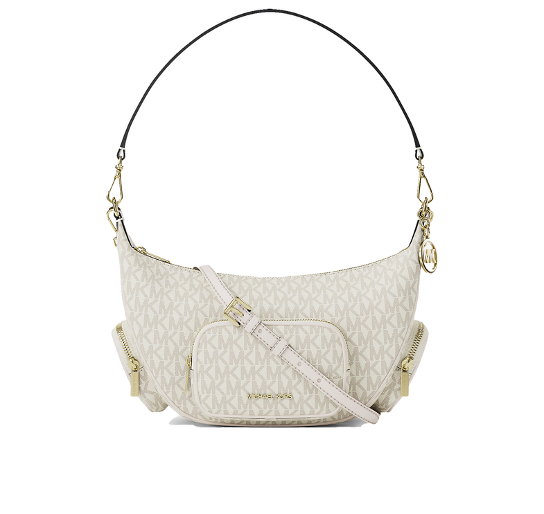 Michael Kors Women's Merritt Medium Signature Logo Convertible Shoulder Bag Light Cream Multi/Gold