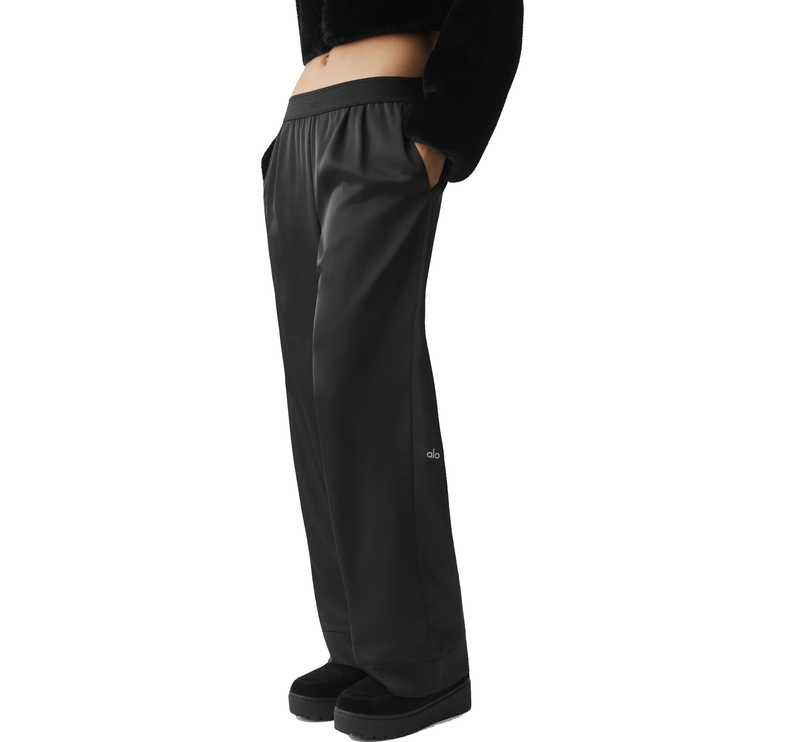 alo Women's Satin High-Waist Smooth Talker Pant (Regular) Black