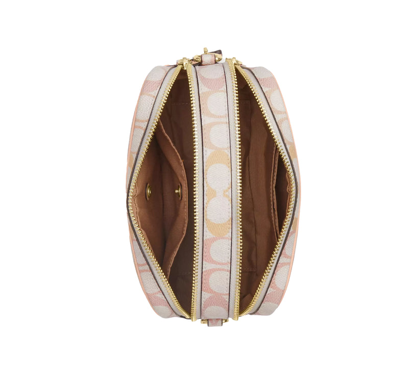 Coach Women's Mini Carey Crossbody Bag In Signature Canvas Gold/Chalk/Pink