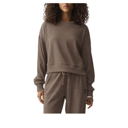 alo Women's Muse Crew Neck Pullover Java Brown Heather