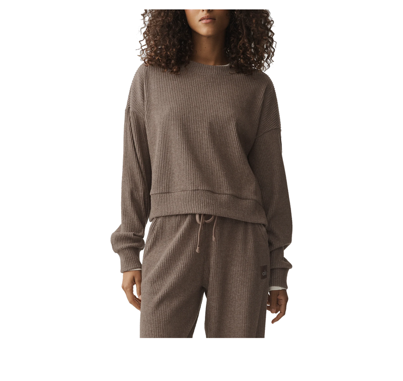 alo Women's Muse Crew Neck Pullover Java Brown Heather