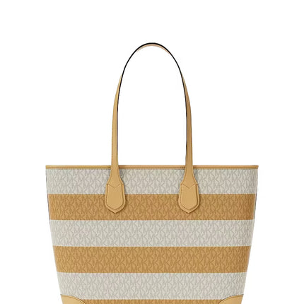 Michael Kors Women's Eva Large Striped Signature Logo Tote Bag Honeywheat/Gold