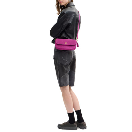 Coach Women's Brook Flap Chain Bag Suede/Brass/Magenta