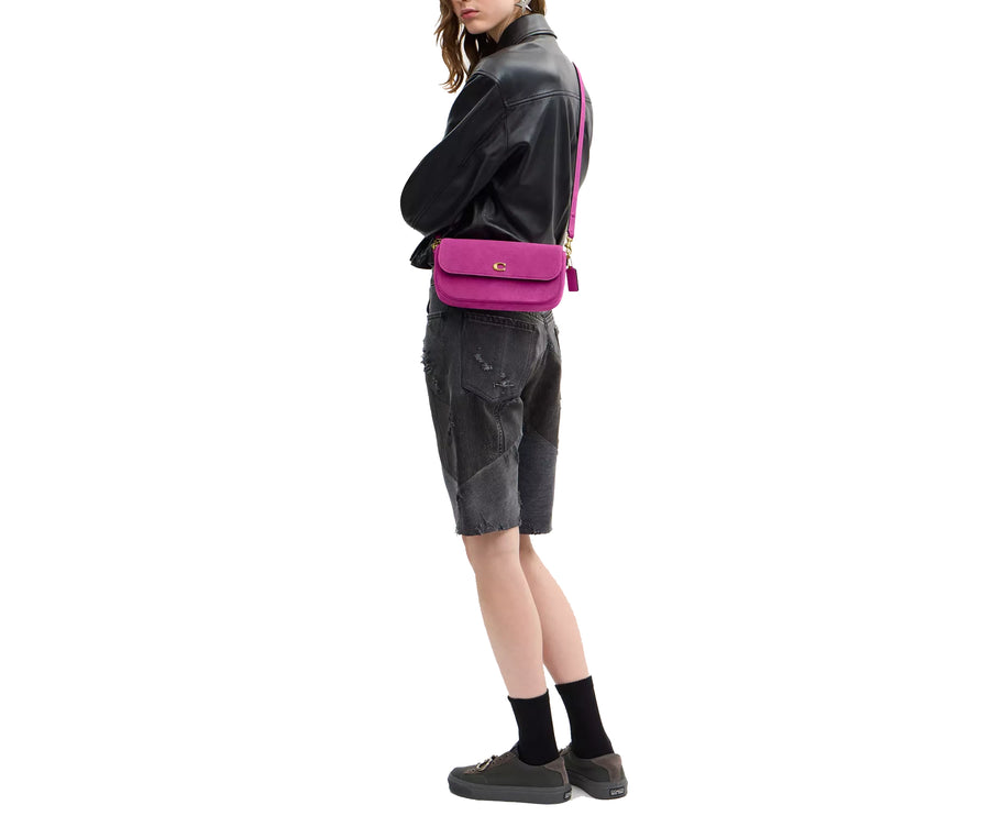 Coach Women's Brook Flap Chain Bag Suede/Brass/Magenta