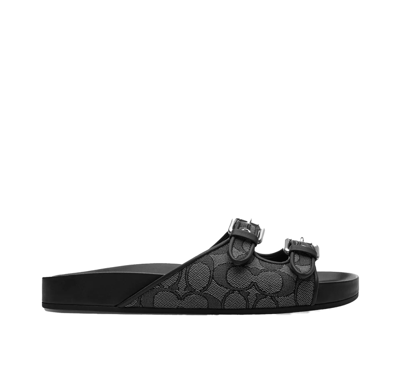 Coach Women's Two Band Buckle Sandal In Signature Jacquard Charcoal/Black