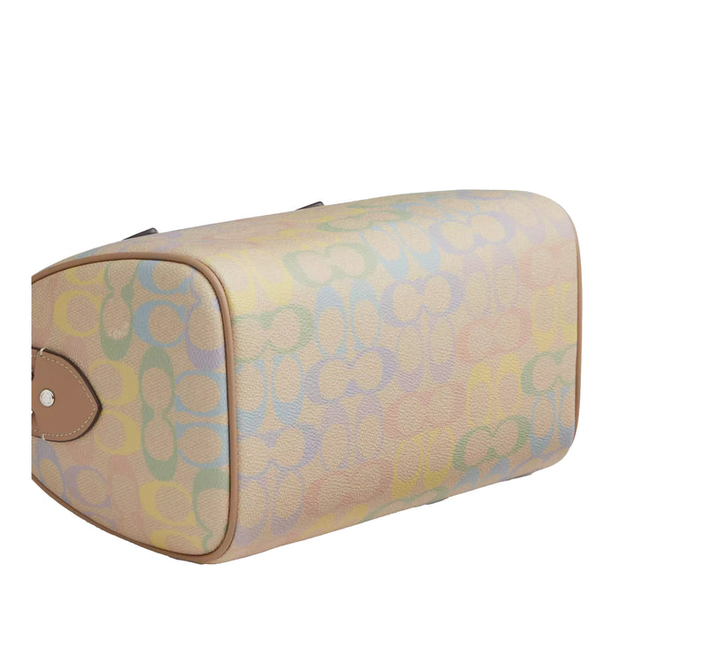 Coach Women's Rowan Satchel Bag In Rainbow Signature Canvas Silver/Sand Multi