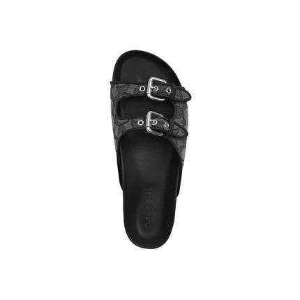 Coach Women's Two Band Buckle Sandal In Signature Jacquard Charcoal/Black