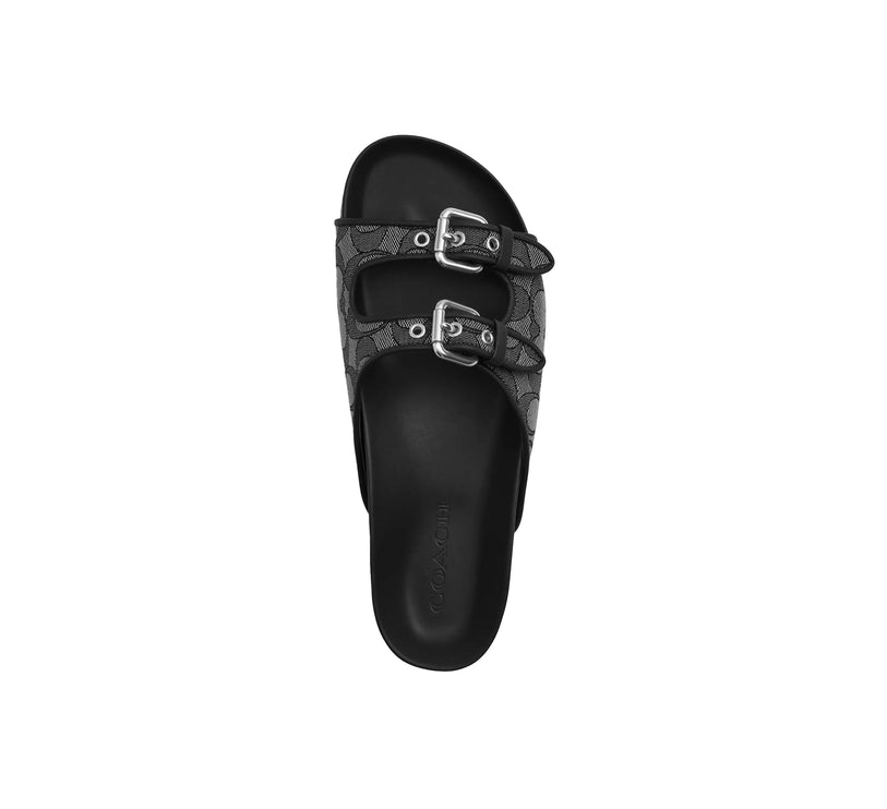 Coach Women's Two Band Buckle Sandal In Signature Jacquard Charcoal/Black