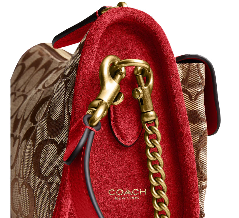 Coach Women's Twin Turnlock Waverly Bag In Signature Jacquard Brass/Poppy Signature