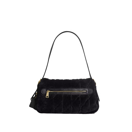Coach Women's Etta Small Flap Shoulder Bag In Shearling With Quilting Suede/Gold/Black